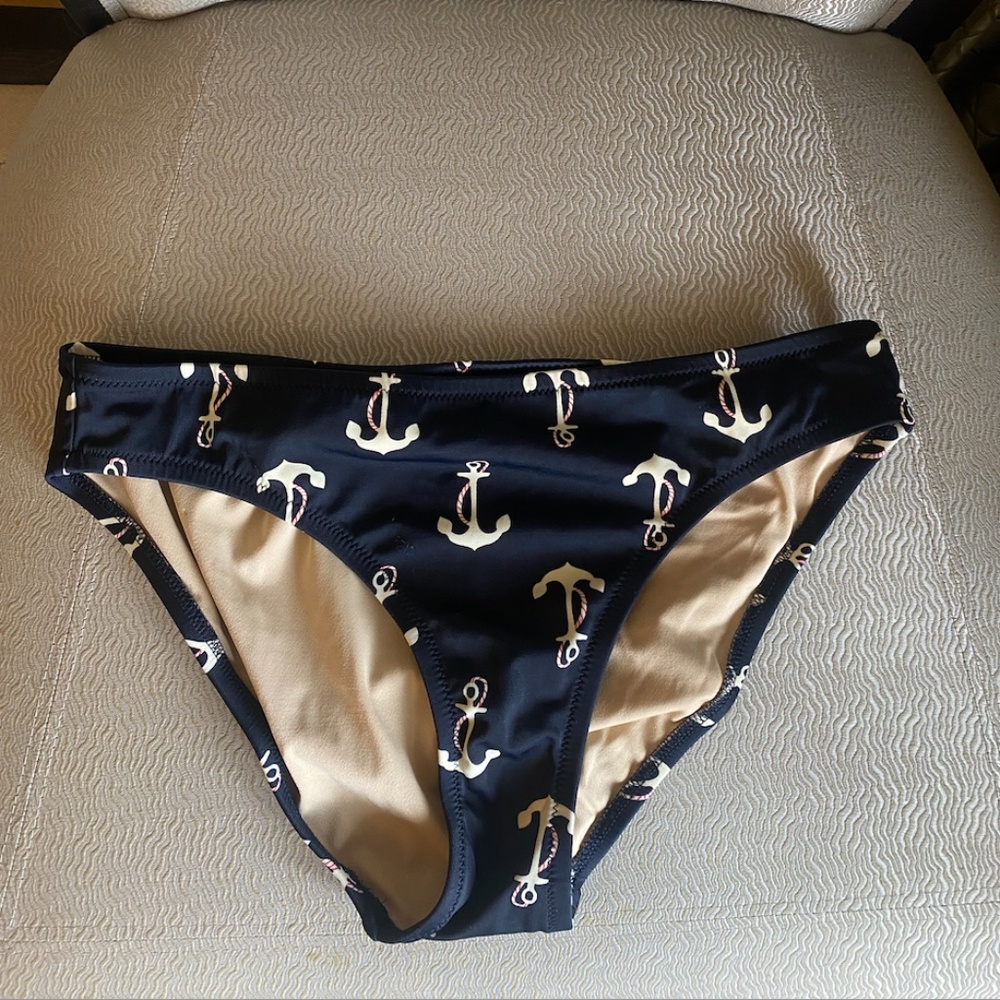 J. Crew White and Blue Anchor Bikini Bottoms